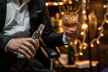 Celebrate whiskey a friendly party in restaurant.