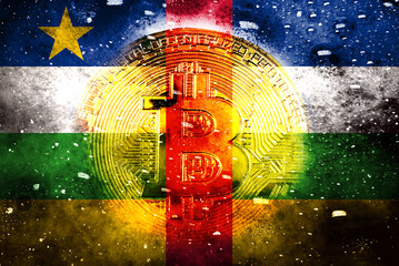 Repeated exposure of Soap Bubble Bitcoin and Central African Republic flag. Depicts the gradual bursting of the Bitcoin blockchain bubble
