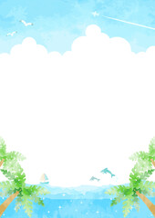 爽やかな夏の海の風景イラスト