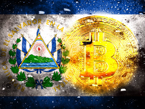 Repeated exposure of Soap Bubble Bitcoin and El Salvador flag. Depicts the gradual bursting of the Bitcoin blockchain bubble