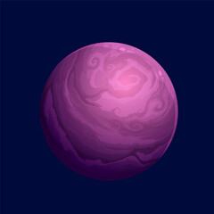 Cartoon giant purple space planet of fantasy galaxy world, vector alien universe earth. Purple planet or big asteroid with craters for galaxy game, fantastic alien earth or moon planet in cosmos sky © Vector Tradition