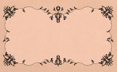 ビンテージで豪華な黒い唐草模様のフレーム ピンクベージュ背景 イラスト素材 色違い・差分有