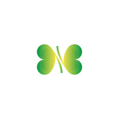 Clover leaves with green and yellow gradations form the letter N

