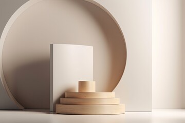 Podium with a geometric shape for product presentations with a simple background. Illustration of a simple concept design. Generative AI