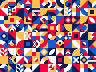 Bauhaus pattern, geometric background or modern vector abstract retro poster. Bauhaus pattern of circle, triangle or square simple art shapes, vintage minimal Bauhaus Swiss style geometry tile pattern