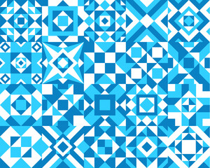 White and light blue ceramic tile pattern or mosaic background, vector Spanish or Portuguese azulejo. Moroccan blue ceramic pattern or floor tile texture with square Mediterranean ornament background