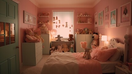 interior design ideas of kid children bedroom full of toy and kid decorating items home interior concept, image ai generate