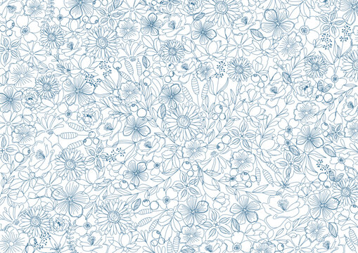 flower-00071美しい植物のボタニカル背景素材　線画、ナチュラル、パターン