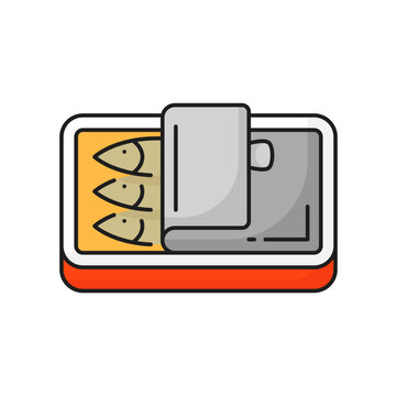 recommend clip art: Fishing industry canned tuna fish outline icon. Fish food preserves manufacture, seafood industry or offshore fishing craft product outline vector pictogram. Caned sardines thin line sign or icon