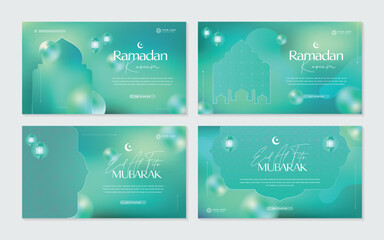 Set Background Ramadan Kareem and Eid Mubarak Islamic with Glass Morph Concept