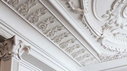 close up ceiling moulding detail of luxury house interior style complex of detail home interior concept, image ai generate