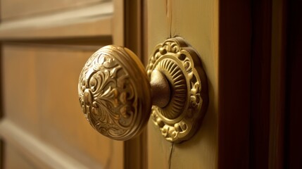 home interior detail design brass entrance door knob home interior element closeup daylight, image ai generate