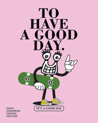 Vector illustration cartoon character skateboarding. Vector design for apparel prints, posters and other uses.

