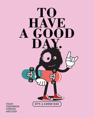 Vector illustration cartoon character skateboarding. Vector design for apparel prints, posters and other uses.

