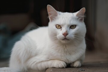 Fototapeta na wymiar A white cat sits on a low wall. Generative AI