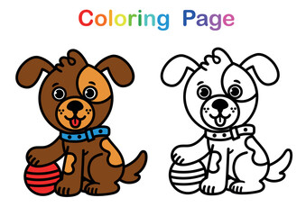 Obraz na płótnie Canvas Cartoon Dog Character Colouring Page. Vector illustration.
