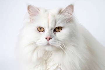 White background, white longhaired cat with long hair, white Persian cat, and white ragdoll cat. Generative AI