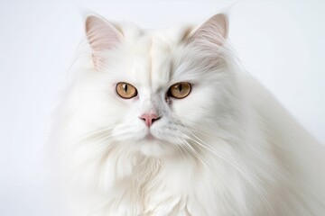 Obraz premium White background, white longhaired cat with long hair, white Persian cat, and white ragdoll cat. Generative AI