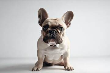 White backdrop with a French Bulldog dog. Generative AI