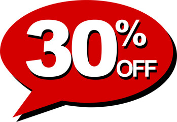 30% off, comic-style speech balloons, for discounts, promotions and sales