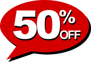 50% off, comic-style speech balloons, for discounts, promotions and sales