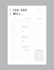 I Can and i wll planner. Vector illustration.