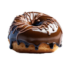  an isolated chocolate frosted donut, 3D rendered, food-themed photorealistic illustration on a transparent background in PNG. Generative AI
