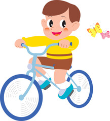自転車に乗る男の子と蝶
