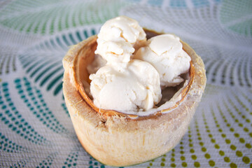 ice cream, young coconut in coconut shell beach snacks thailand
