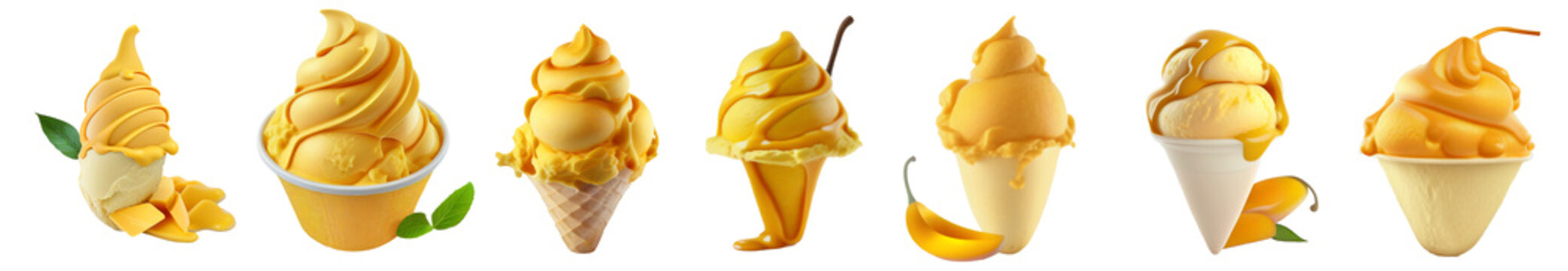 set of mango ice cream isolated on blank background PNG