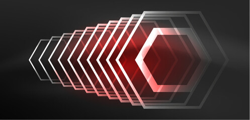 Hexagon abstract background. Techno glowing neon hexagon shapes vector illustration for wallpaper, banner, background, landing page, wall art, invitation, prints, posters