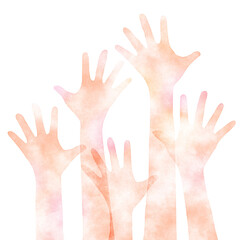 水彩風挙手する人々