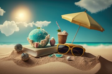 Summer time background with travelling elements. Created Generative Ai