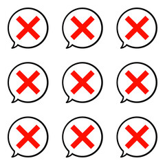 Obraz premium 赤いバツとまんまるふきだし 9個セット