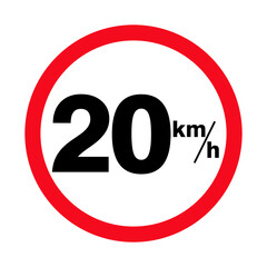 Isolated Road Maximum Speed limit sign 20 km per h sign icon on white background vector illustration