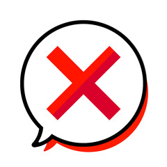 Fototapeta premium バイカラーな赤いバツとまんまるふきだしと赤の影