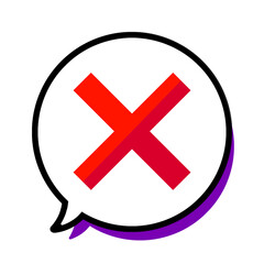 バイカラーな赤いバツとまんまるふきだしと紫の影