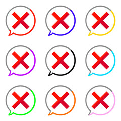 バイカラーの赤いバツとバイカラーでカラフルなまんまるふきだし　9個セット