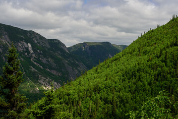 Naklejka premium Landscape, Acropole des Draveurs, green valley in Quebec, Canada.