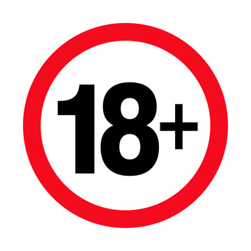 Under 18 sign warning symbol. Over 18 only censored. Eighteen age older forbidden adult content.