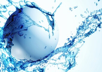 Fototapeta na wymiar 青い球体と青い水しぶきの3dイラスト