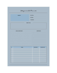 Assignment Planner. Minimalist planner template set. Vector illustration.