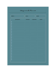 (Assignment Planner. Minimalist planner template set. Vector illustration.