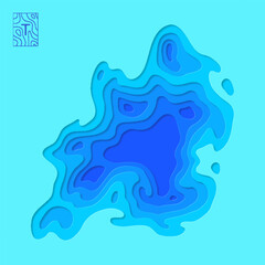 Multi layers soft turquoise texture 3D paper cut topographic banner. Abstract topographic map background with smooth origami papercut flowing liquid texture vector illustration
