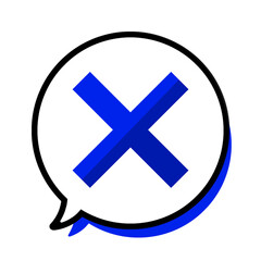 Obraz premium バイカラーな青いバツとまんまるふきだしと青の影