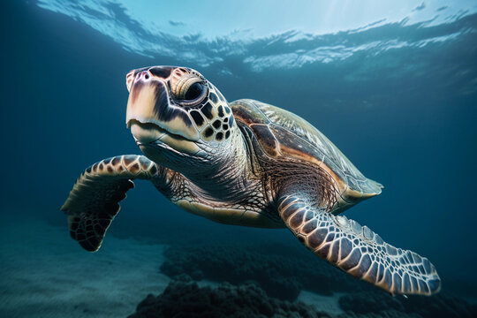 World Oceans Day A turtle swimming under the ocean Generative AI