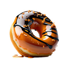  an isolated caramel frosted donut with sprinkles, 3D rendered, food-themed photorealistic illustration on a transparent background in PNG. Generative AI
