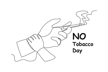 Continuous one-line drawing of a son's hand stops his father from smoking. No tobacco day concept single line draws design graphic vector illustration