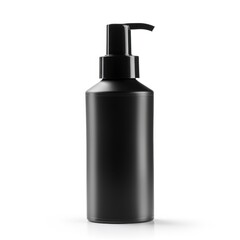 black soap bottle dispenser template isolated , white background, 3d bottle mockup with shadows, cosmetics spray pump container, generative ai