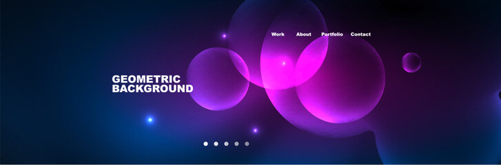 Shiny neon circles and bubbles, dark abstract background with blurred magic neon light, wallpaper design